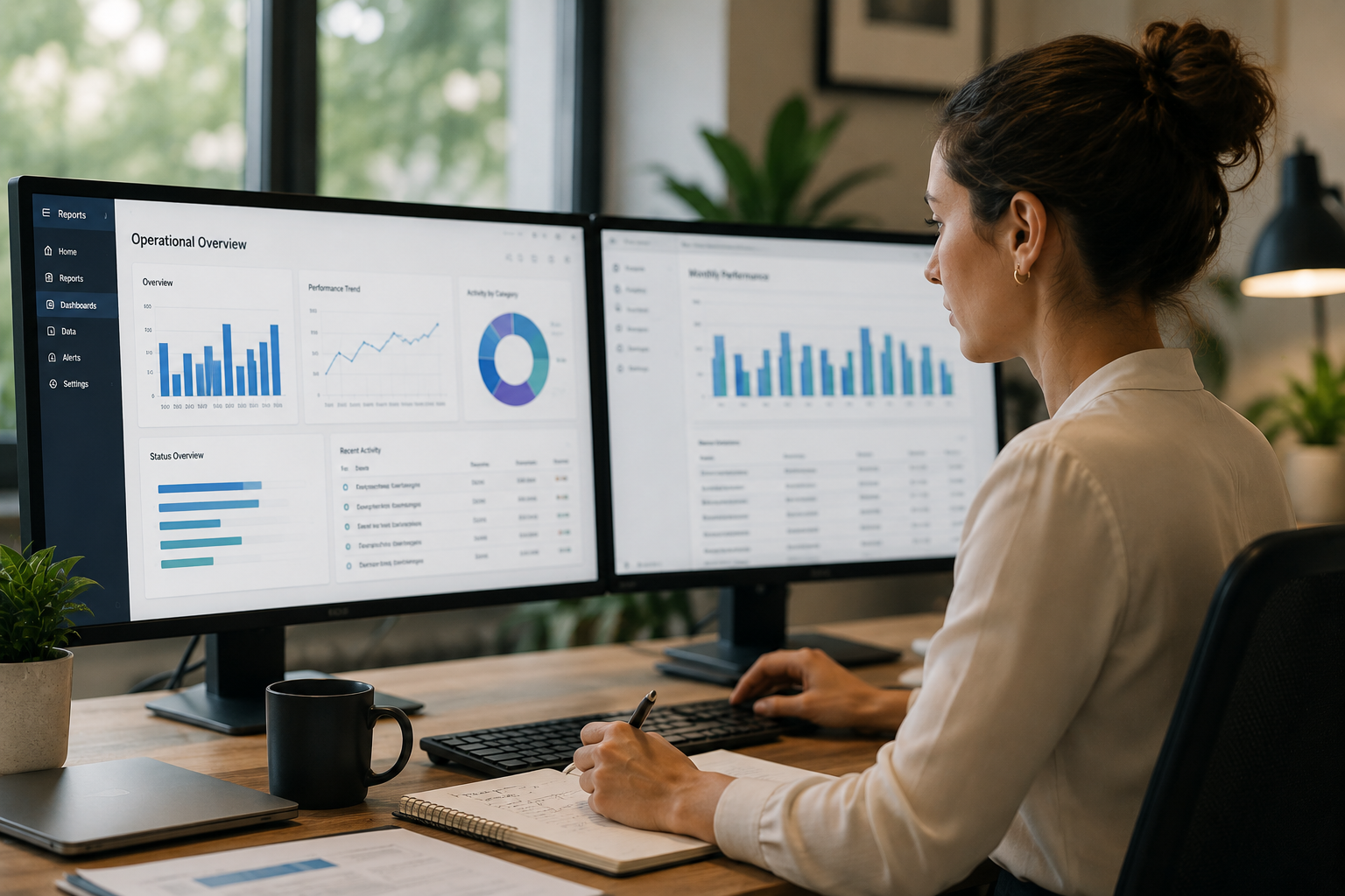 woman working on reports