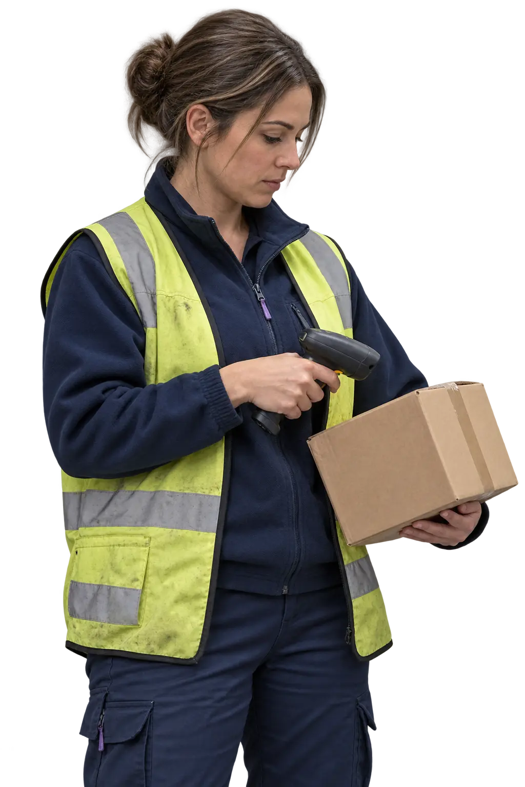Warehouse specialist scanning a parcel to update inventory records