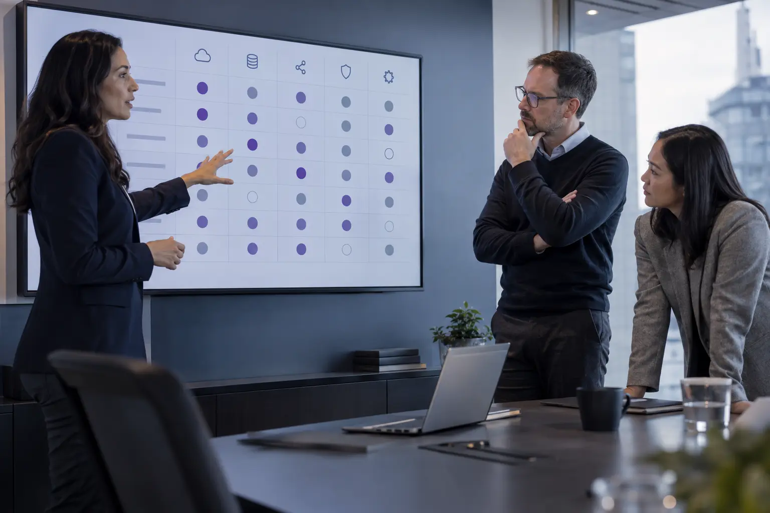 Financial services leaders comparing platform capabilities and operational requirements