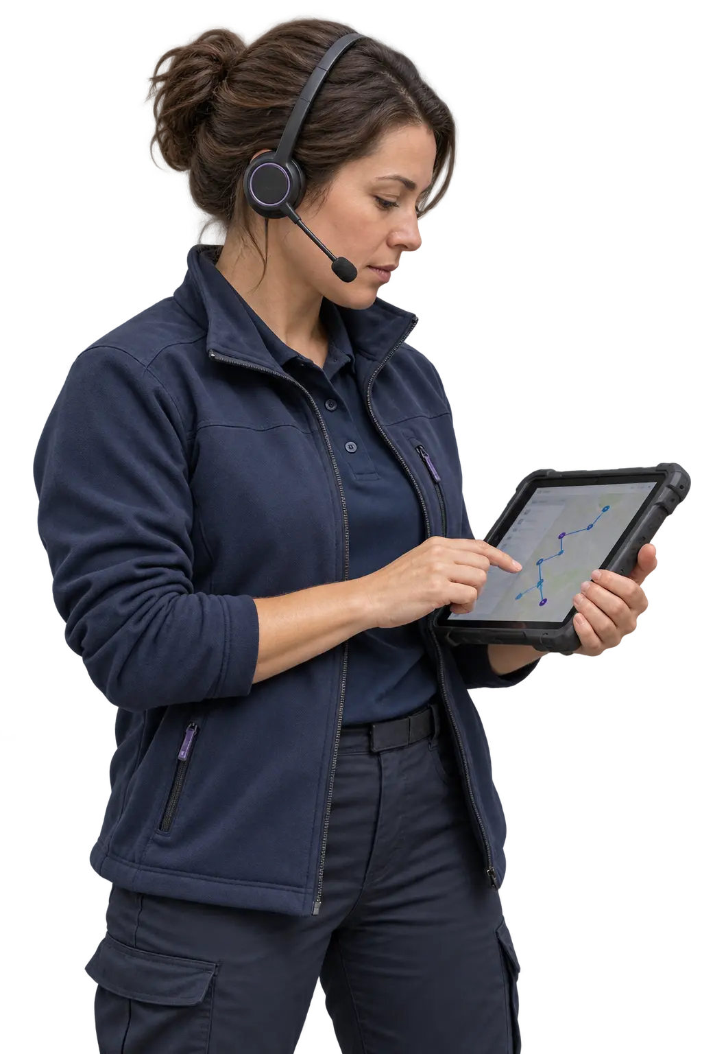 Field service dispatcher using a tablet to coordinate engineer routes